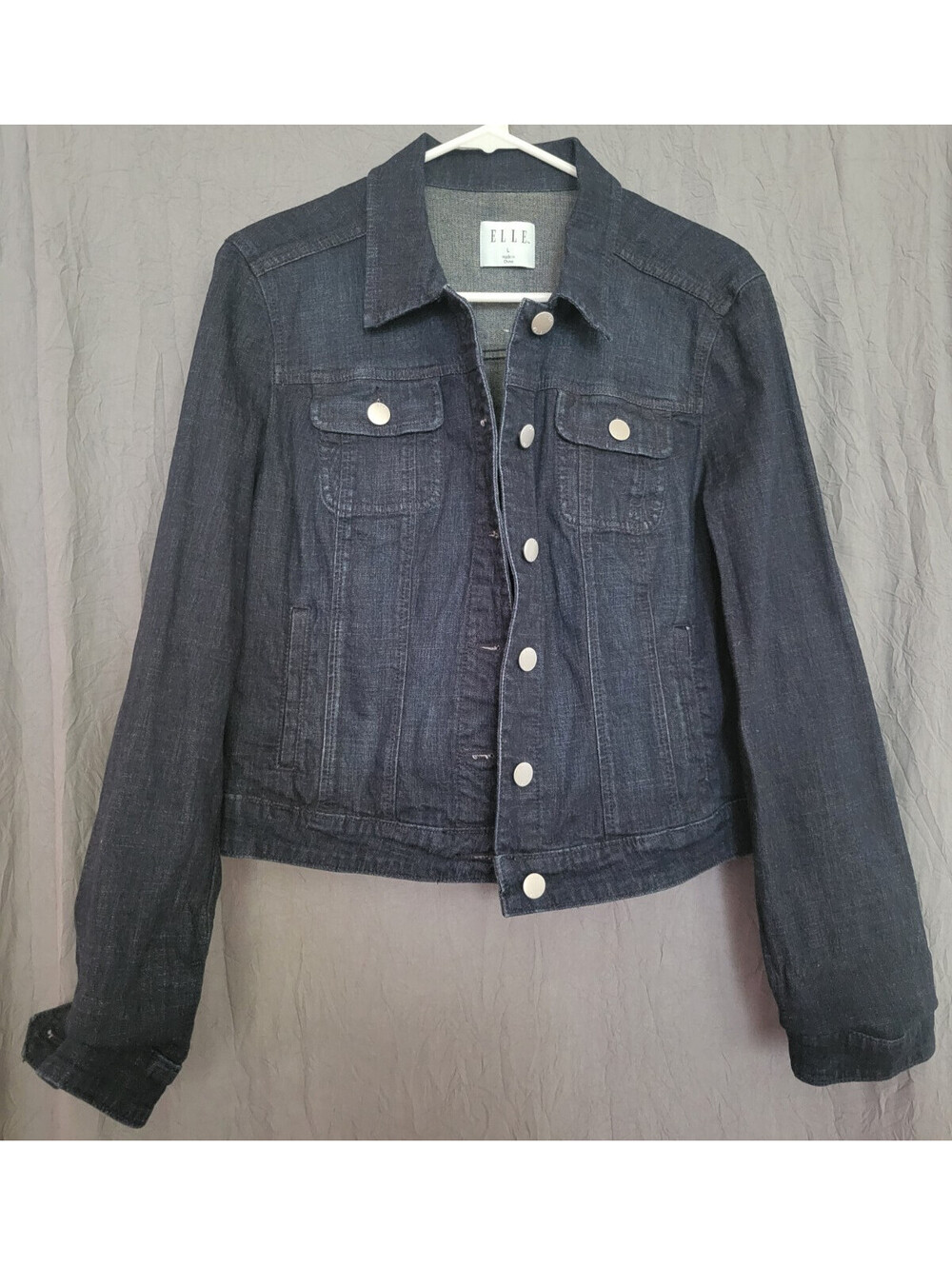 ELLE Dark Blue Denim Jacket Women’s Size Large Classic Jean Jacket
